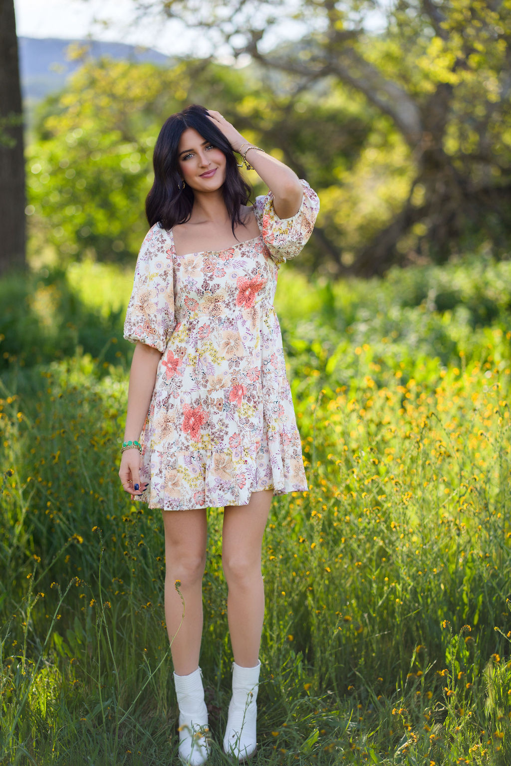 Give Flowers Puff Sleeve Mini Dress