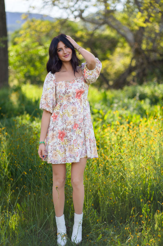 Give Flowers Puff Sleeve Mini Dress